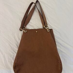Brown vegan leather bucket bag